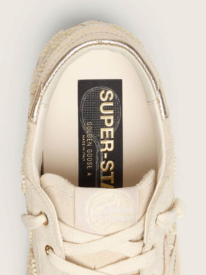 Women's Super-Star LTD in pearl suede with gold star and bead embroidery