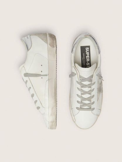 Women's Super-Star with silver heel tab and metal stud lettering