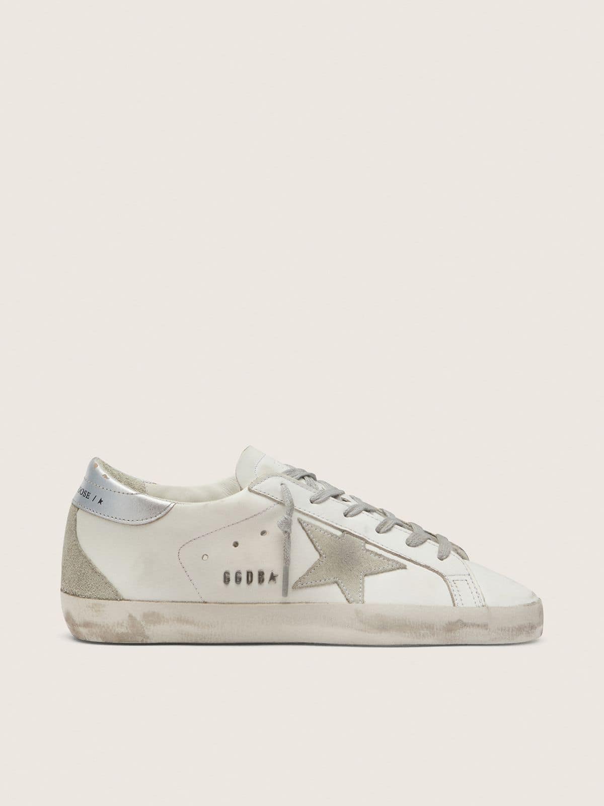 Women's Super-Star with silver heel tab and metal stud lettering