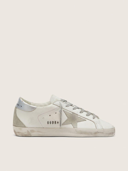 Women's Super-Star with silver heel tab and metal stud lettering
