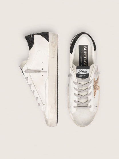 Women’s Super-Star in nappa leather with gold glitter star and black glitter heel tab
