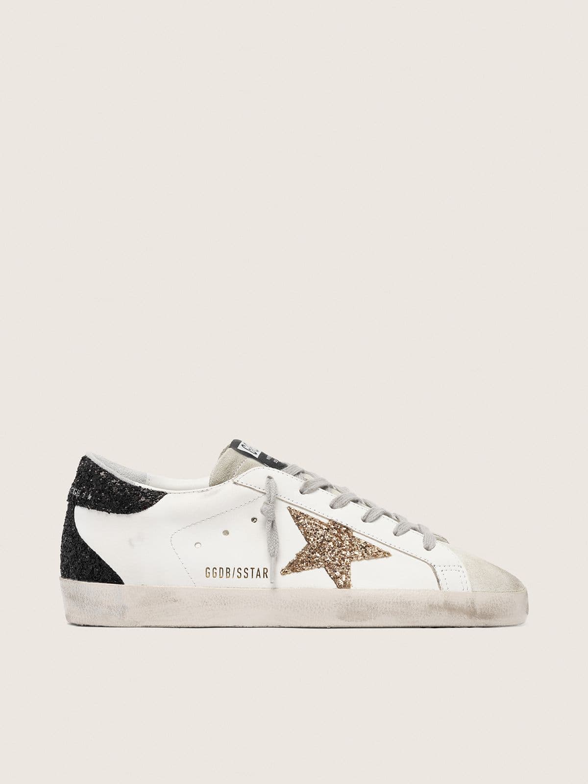 Women’s Super-Star in nappa leather with gold glitter star and black glitter heel tab