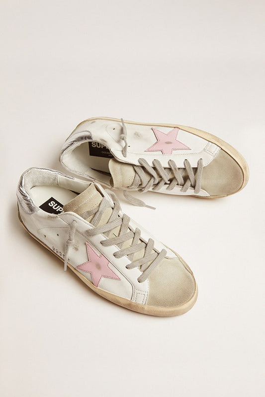 Women's leather Super-Star with pink star and silver heel tab