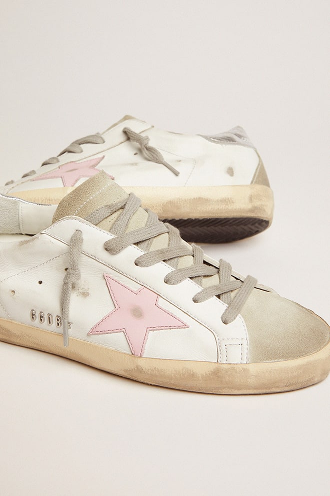 Women's leather Super-Star with pink star and silver heel tab