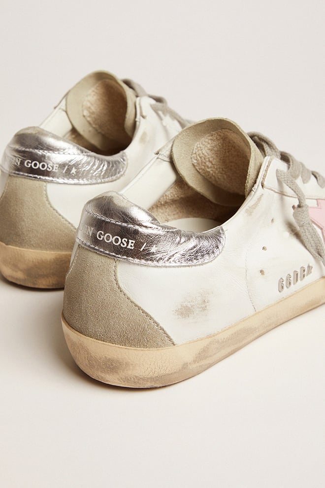 Women's leather Super-Star with pink star and silver heel tab