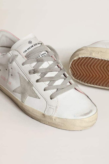 Women's Super-Star with gray suede star and pink leather heel tab