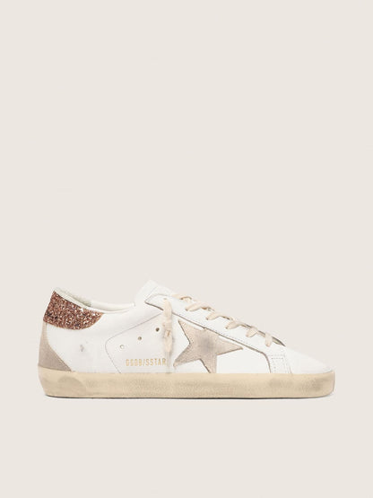 Women's Super-Star with a suede star and peach-pink glitter heel tab