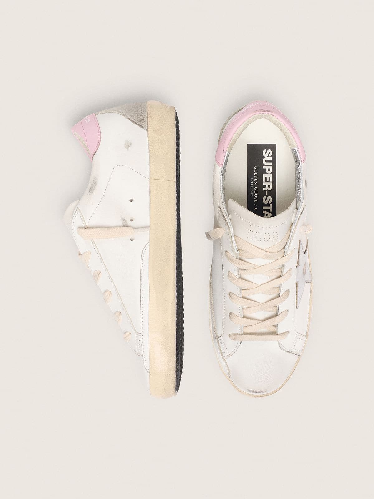 Women's Super-Star with silver leather star and pink heel tab