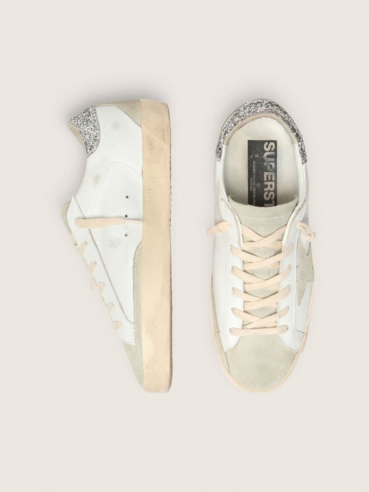 Women's Super-Star with gray star and silver glitter heel tab
