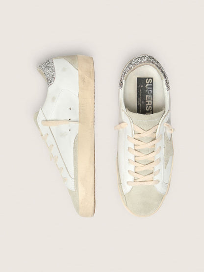 Women's Super-Star with gray star and silver glitter heel tab