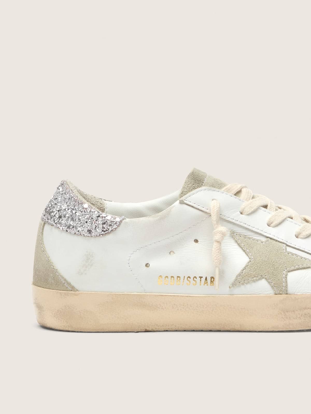 Women's Super-Star with gray star and silver glitter heel tab