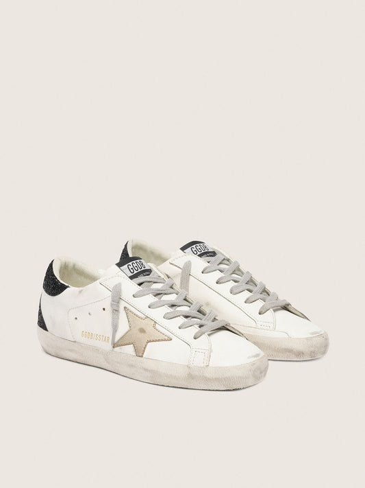 Women's Super-Star with gold star and black glitter heel tab