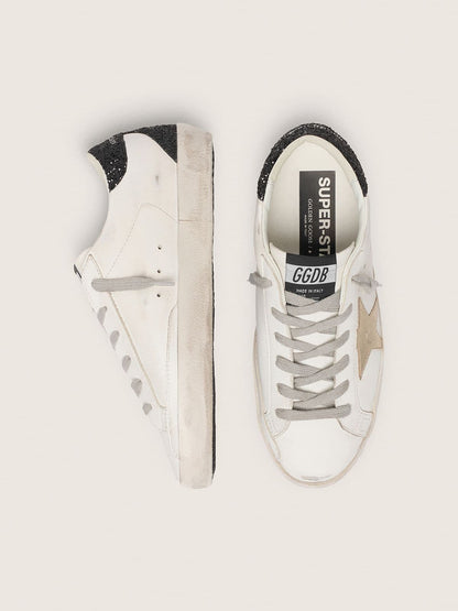 Women's Super-Star with gold star and black glitter heel tab