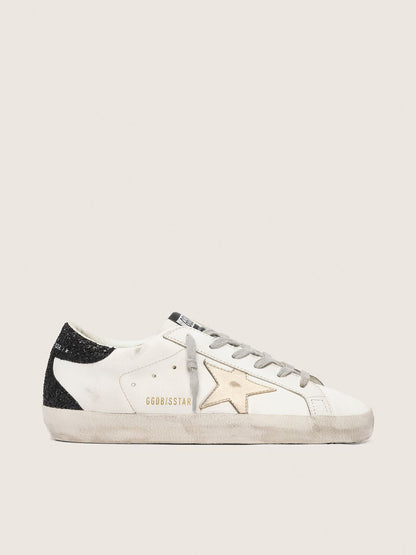 Women's Super-Star with gold star and black glitter heel tab