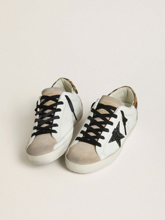 Women's Super-Star with black glitter star and leopard-print pony skin heel tab