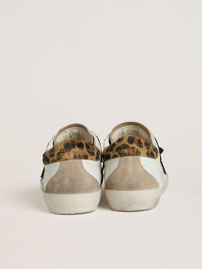 Women's Super-Star with black glitter star and leopard-print pony skin heel tab