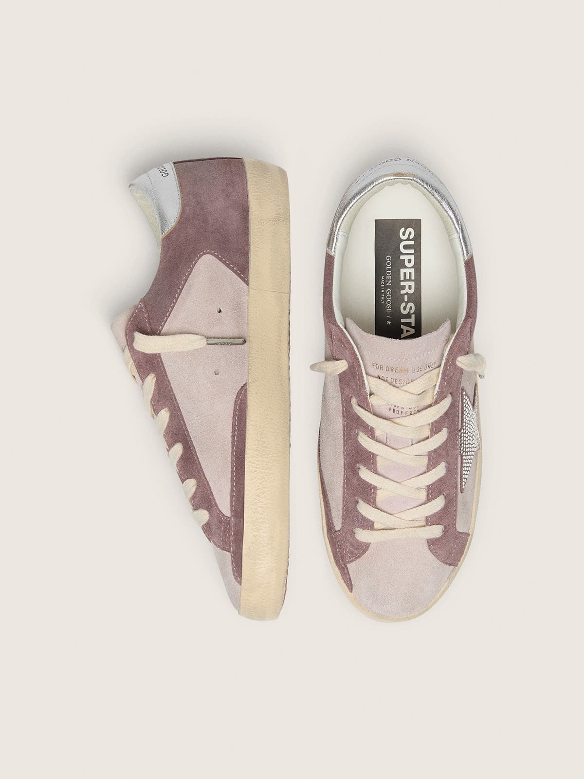 Woman's Super-Star in pale pink suede with suede star and platinum heel tab