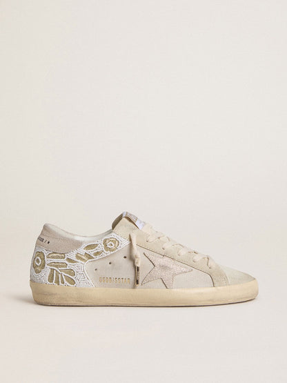 Women's Super-Star in beige suede with bead embroidery and laminated suede star