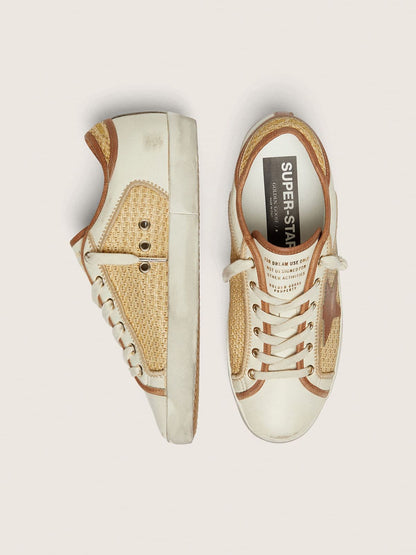 Women’s Super-Star in white leather and raffia with brick-red star and inserts