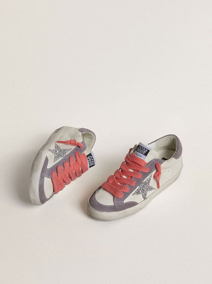 Women's Super-Star with silver glitter star and lilac suede heel tab