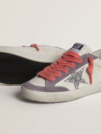 Women's Super-Star with silver glitter star and lilac suede heel tab