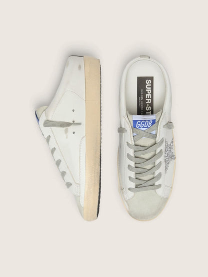 Super-Star Sabot with a platinum glitter star and suede tongue