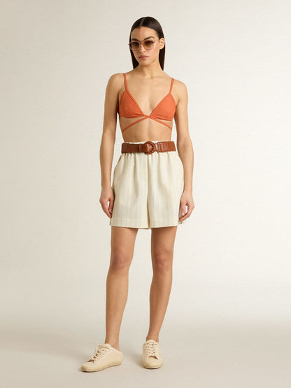 Women's Super-Star Sabot in beige canvas with embroidered beads and beige suede star