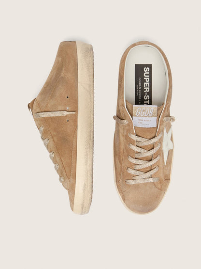 Women's Super-Star Sabots in tobacco suede with white leather star
