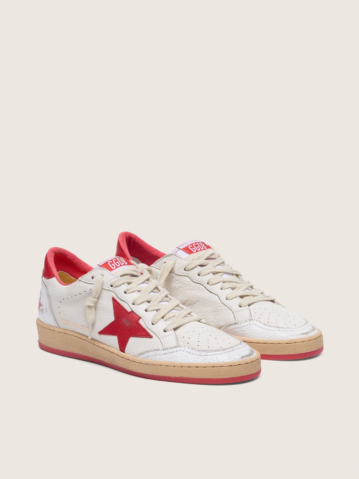 Women's Ball Star in white leather with red star and heel tab