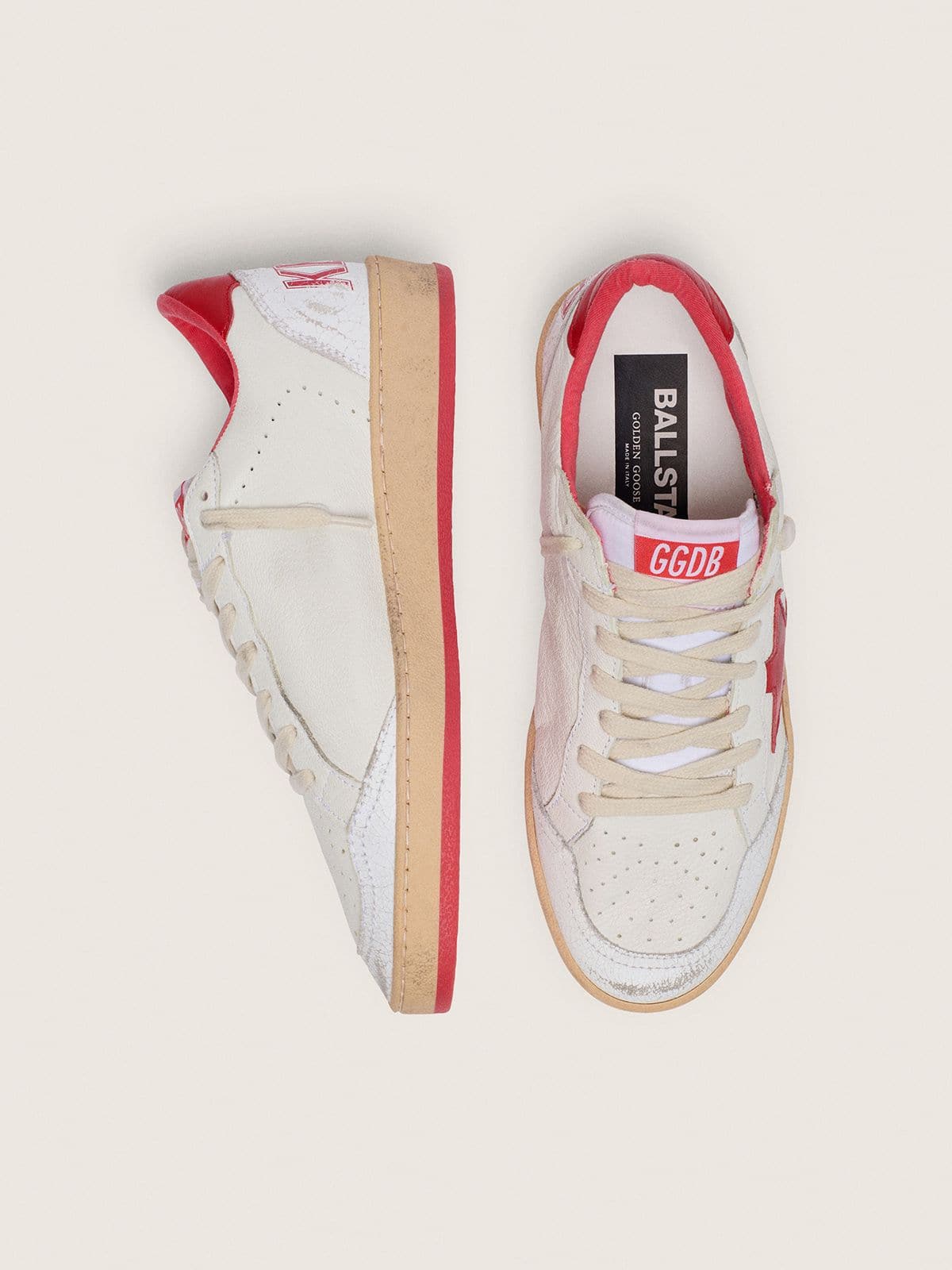 Women's Ball Star in white leather with red star and heel tab