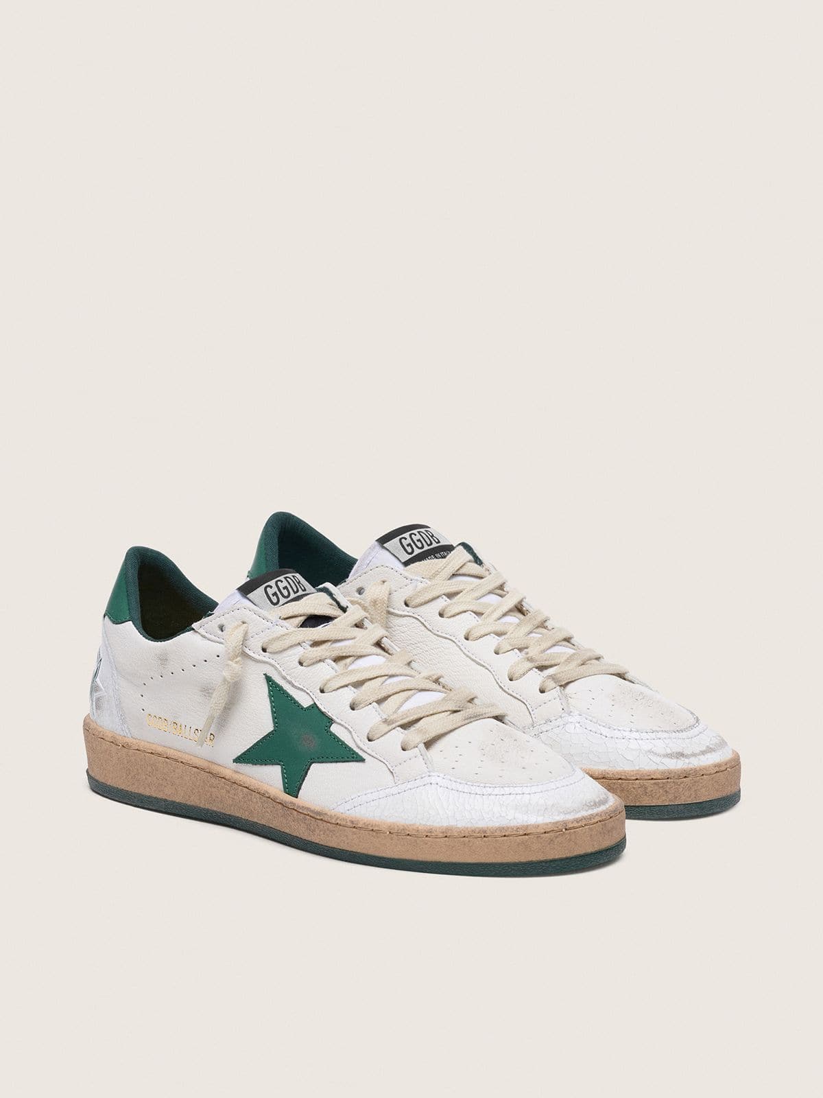 Women's Ball Star in white nappa leather with green leather star and heel tab