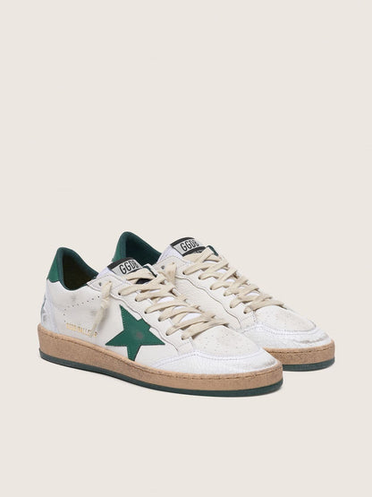 Women's Ball Star in white nappa leather with green leather star and heel tab