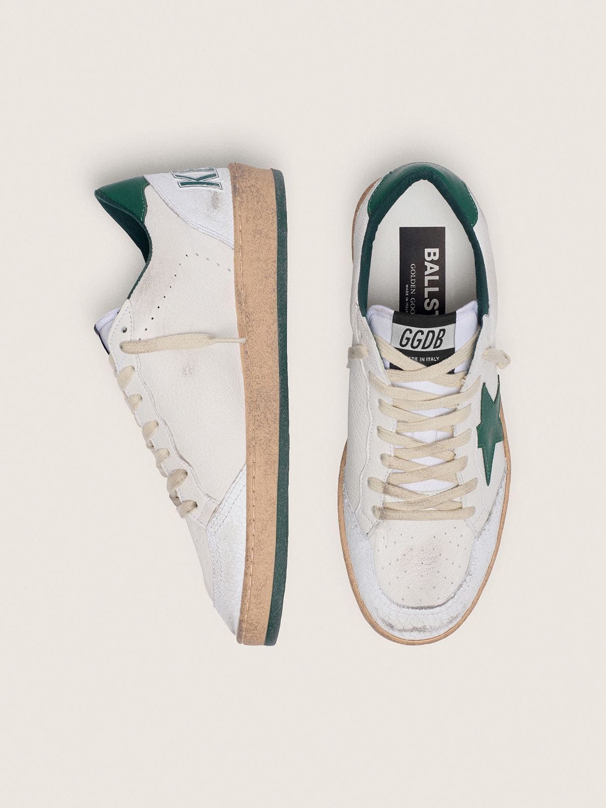 Women's Ball Star in white nappa leather with green leather star and heel tab
