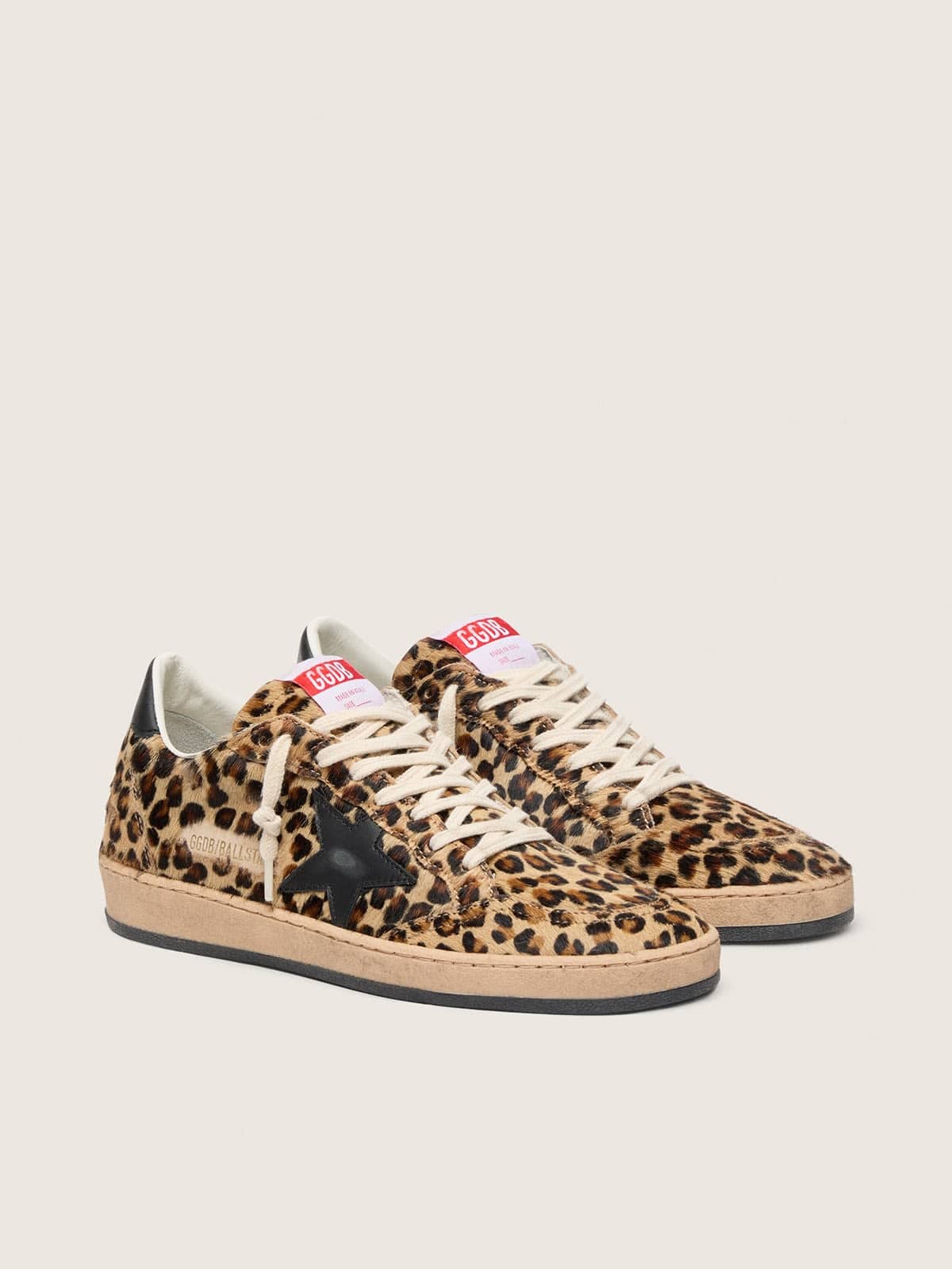 Women's Ball Star in leo-print pony skin, black leather star & heel tab