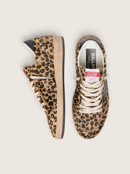 Women's Ball Star in leo-print pony skin, black leather star & heel tab