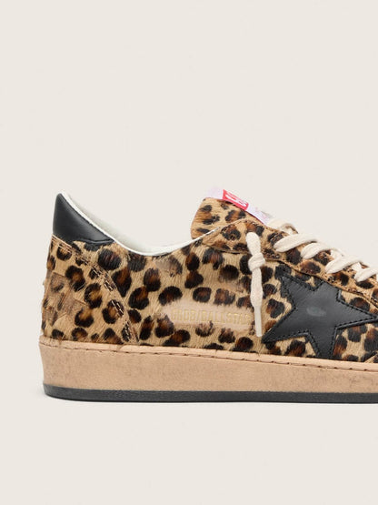 Women's Ball Star in leo-print pony skin, black leather star & heel tab