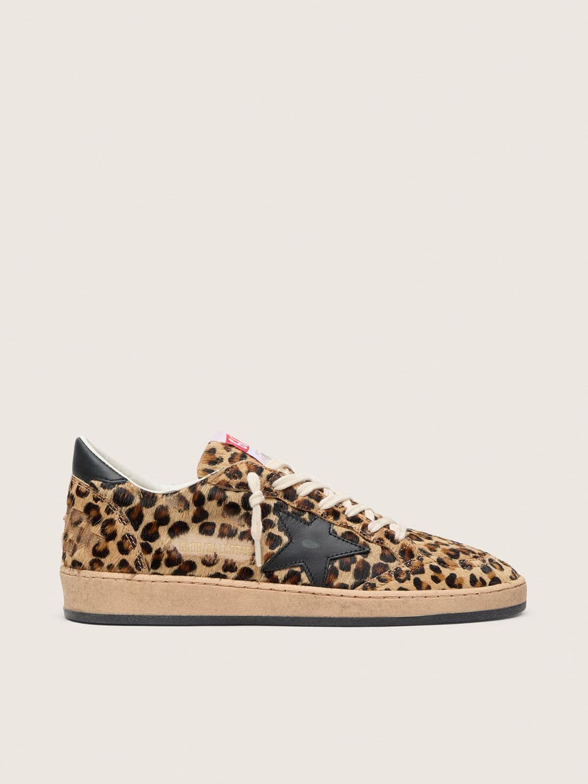 Women's Ball Star in leo-print pony skin, black leather star & heel tab