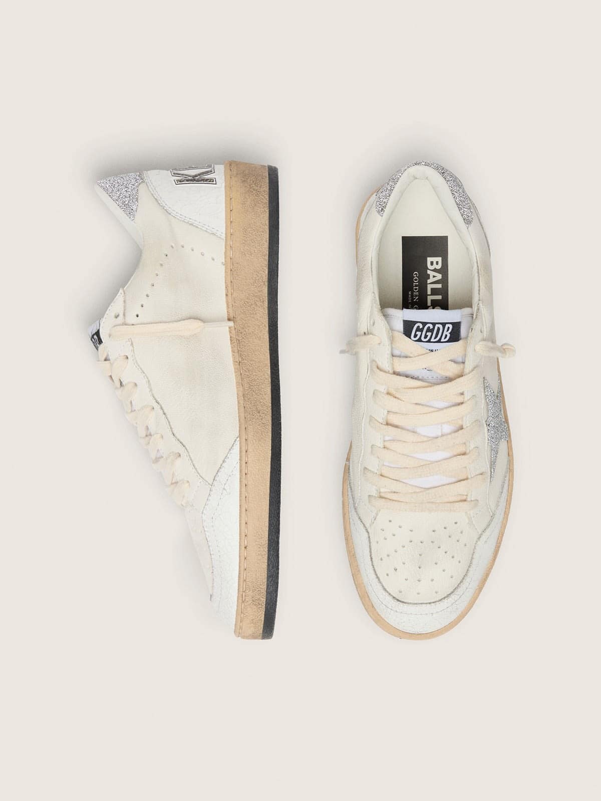 White Ball Star with a Swarovski crystal star and heel tab