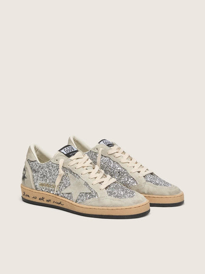 Women’s Ball Star in silver glitter with ice-gray suede inserts
