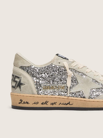 Women’s Ball Star in silver glitter with ice-gray suede inserts