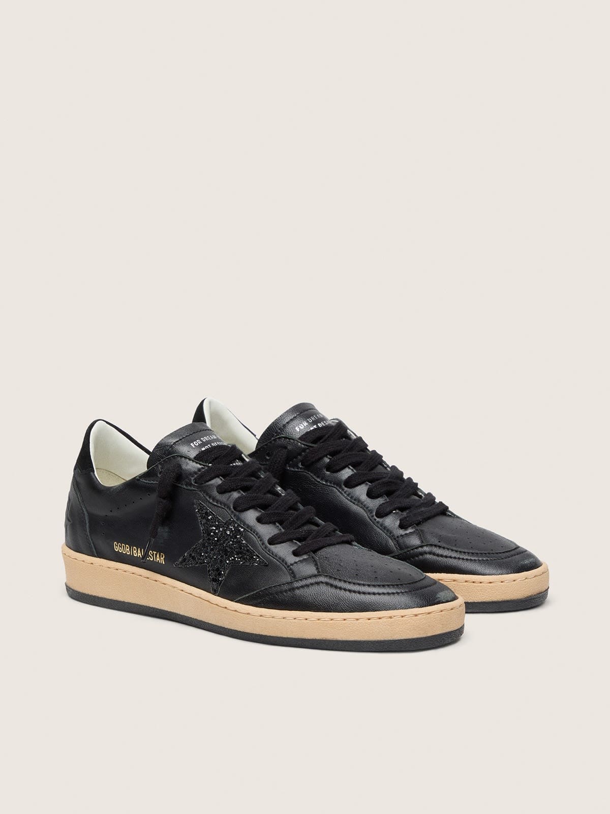 Women’s Ball Star in black nappa with black glitter star and suede heel tab