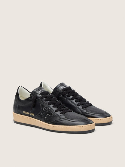 Women’s Ball Star in black nappa with black glitter star and suede heel tab