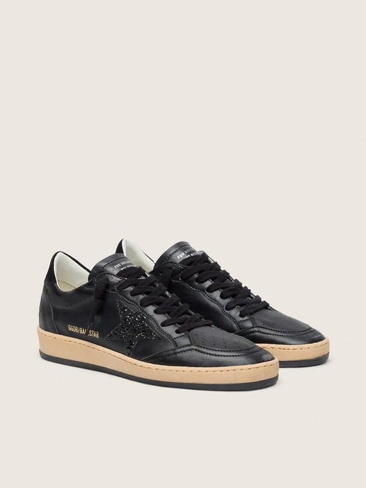 Women’s Ball Star in black nappa with black glitter star and suede heel tab