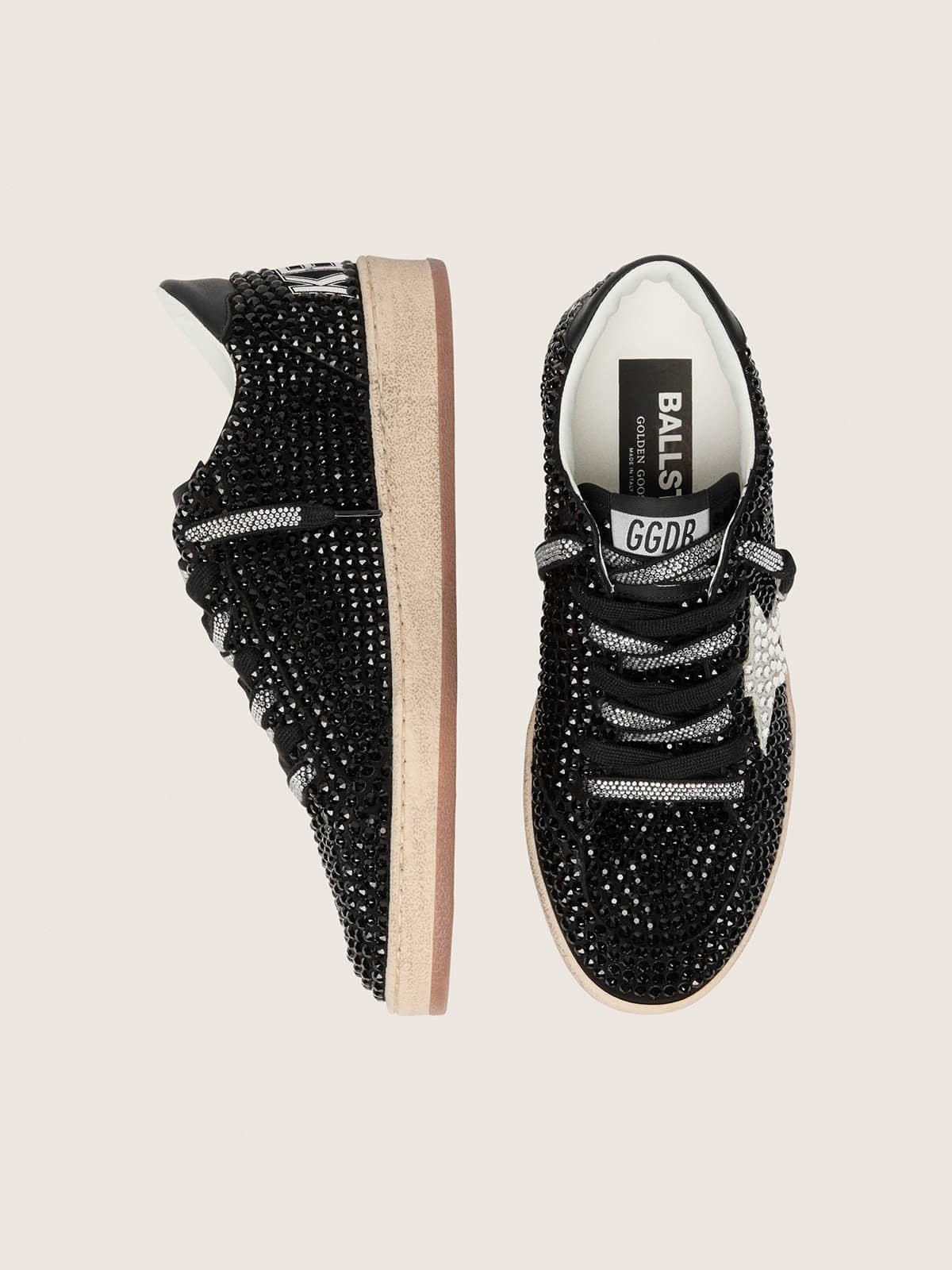 Ball Star in black suede with white star and Swarovski crystals