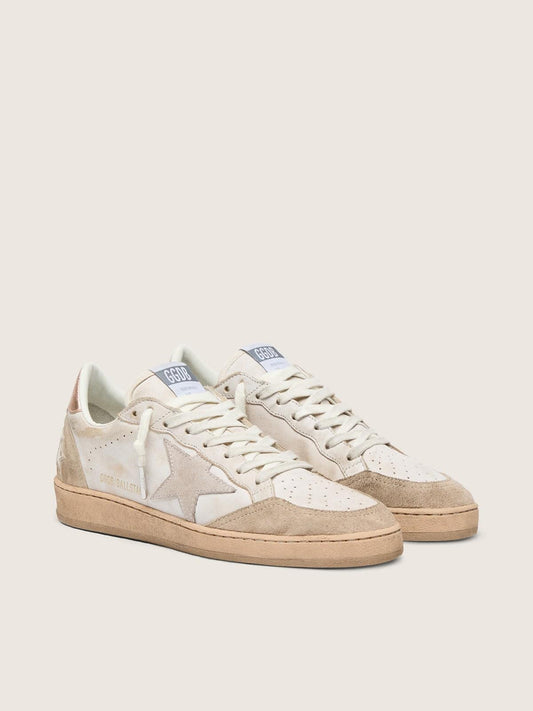Ball Star with pink suede star and silver glitter edges and rose gold heel tab