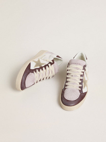 Women's Ball Star LTD in nappa with platinum foiled leather star and burgundy nubuck leather heel ta