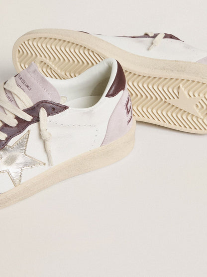 Women's Ball Star LTD in nappa with platinum foiled leather star and burgundy nubuck leather heel ta
