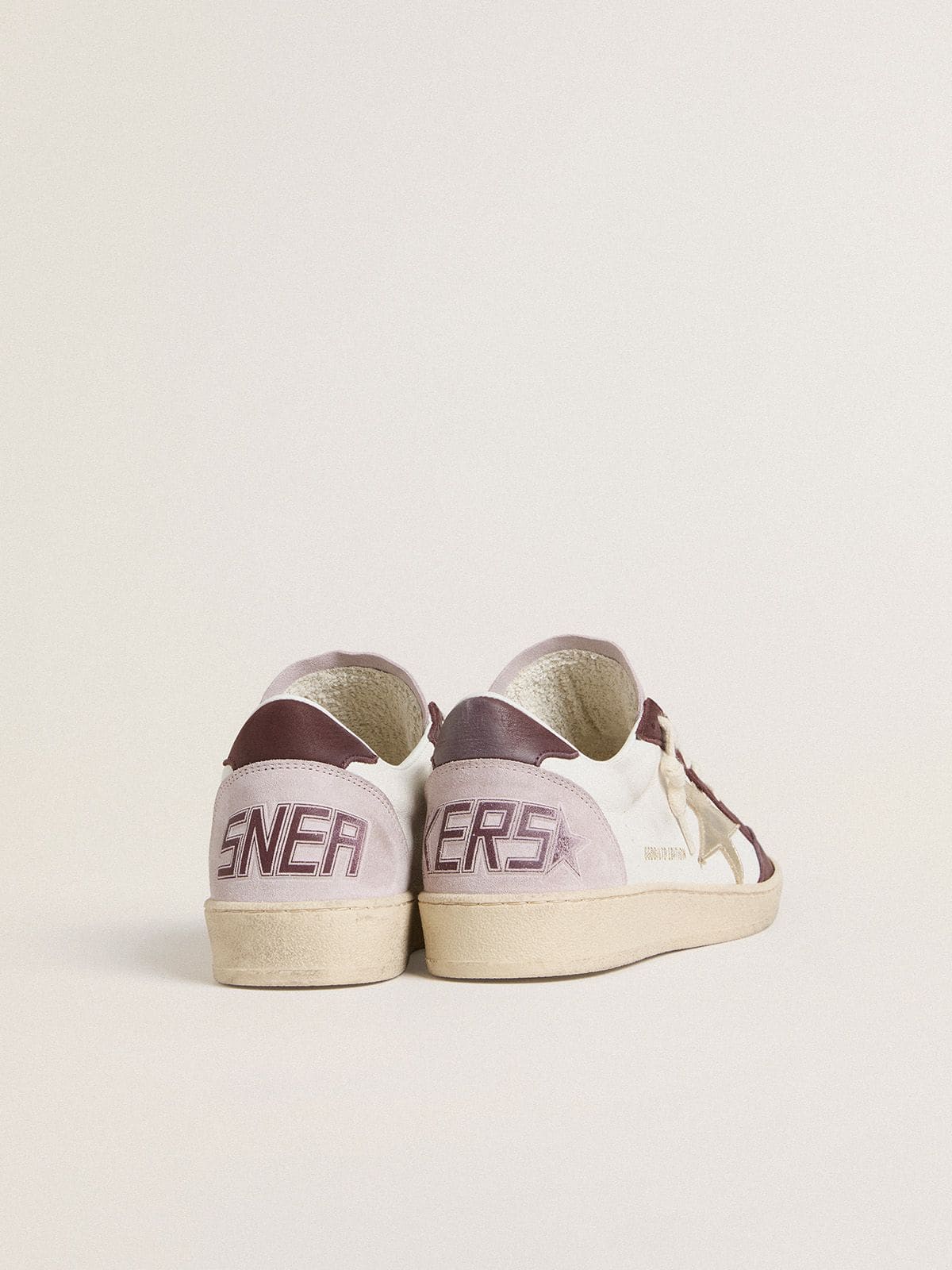 Women's Ball Star LTD in nappa with platinum foiled leather star and burgundy nubuck leather heel ta