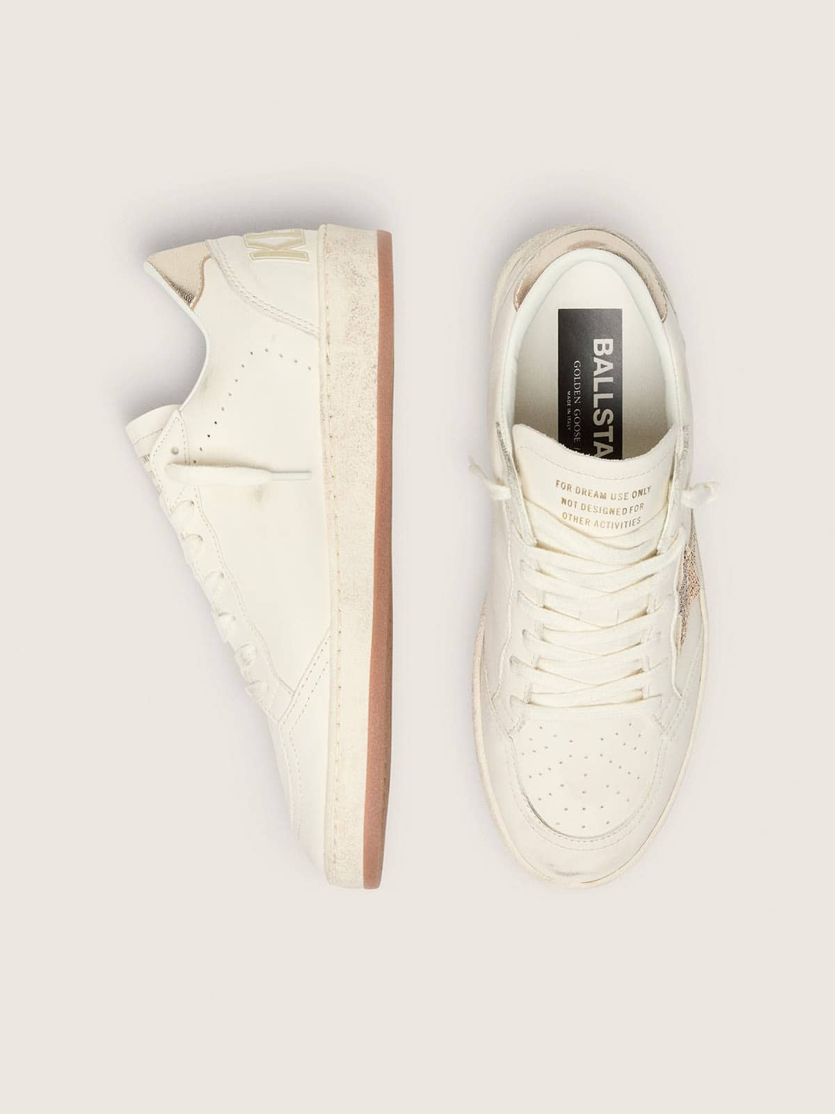 Women’s Ball Star in white leather with crystal star and metallic heel tab