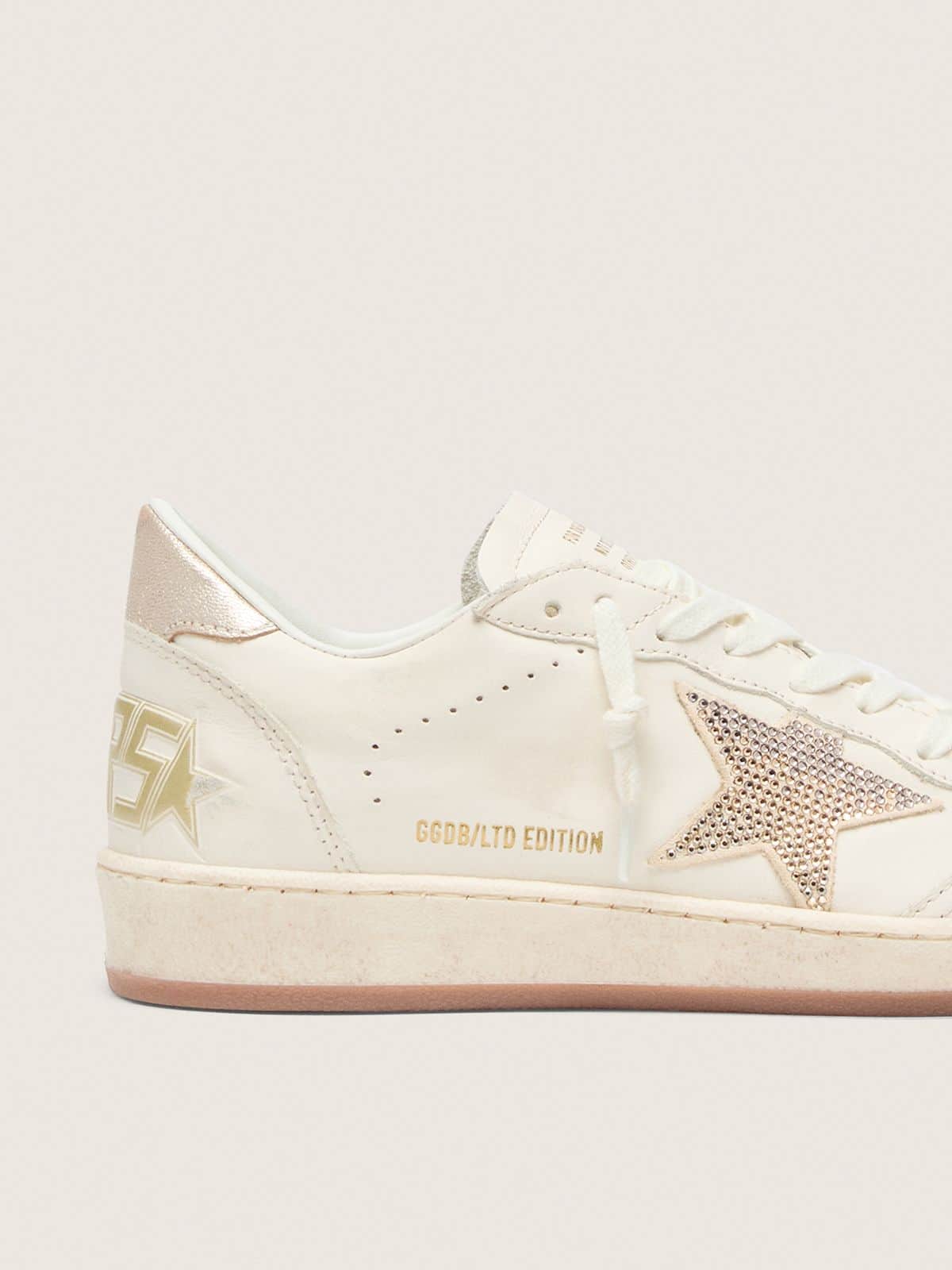 Women’s Ball Star in white leather with crystal star and metallic heel tab